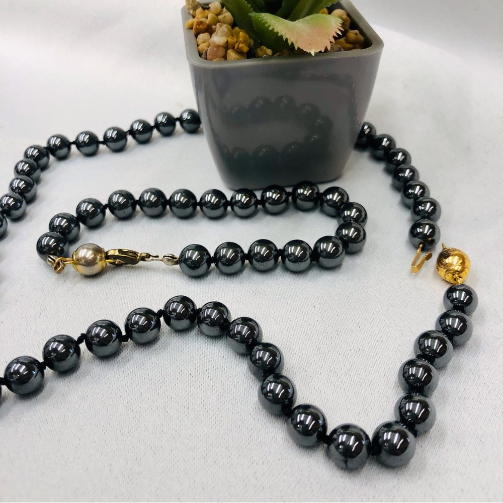 Vintage Black Luster Set Necklace Bracelet Earrings - Picture 15 of 16